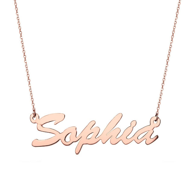 14K Rose Gold Thin Script Name Plate Necklace