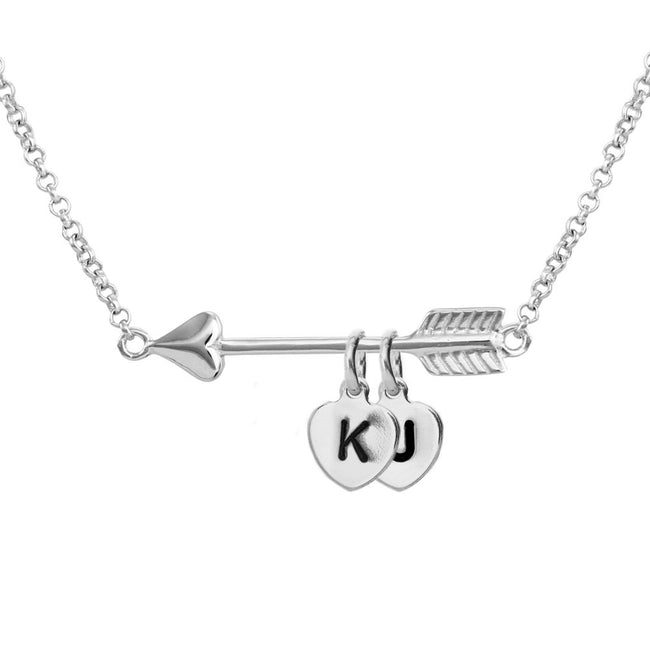 Personalized Initial Heart Charm Silver Arrow Necklace