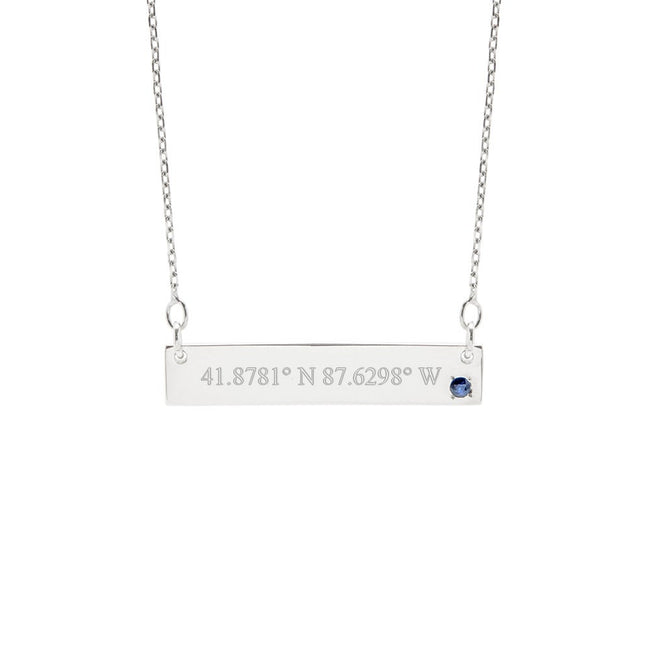 Custom Coordinate 14K White Gold Birthstone Bar Necklace