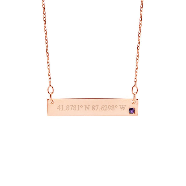 Custom Coordinate 14K Rose Gold Birthstone Bar Necklace