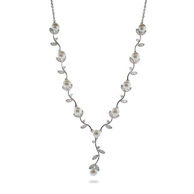 Pearl CZ Vine Necklace 