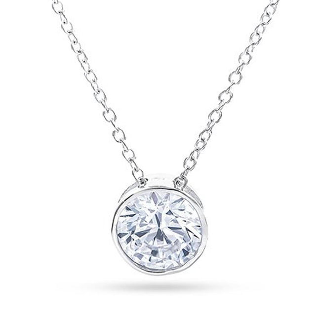 Designer Style Sterling Silver Bezel Set CZ Necklace