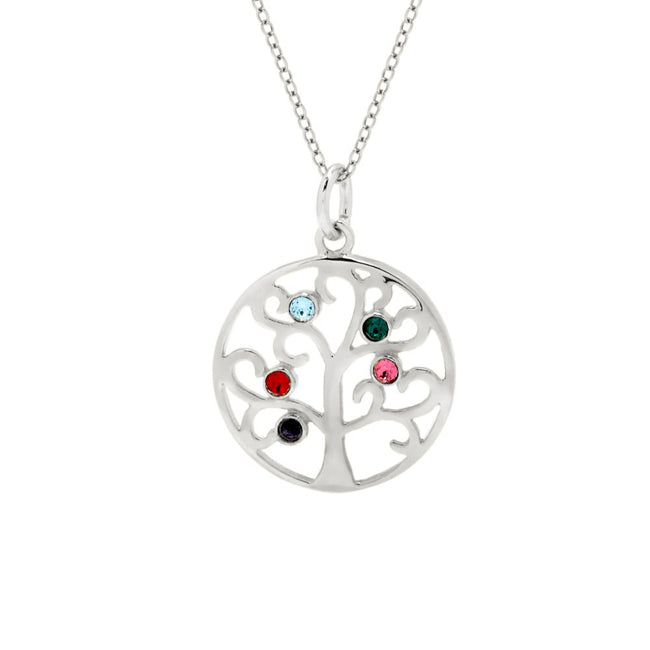 5 Birthstone Family Tree Pendant in Sterling Silver