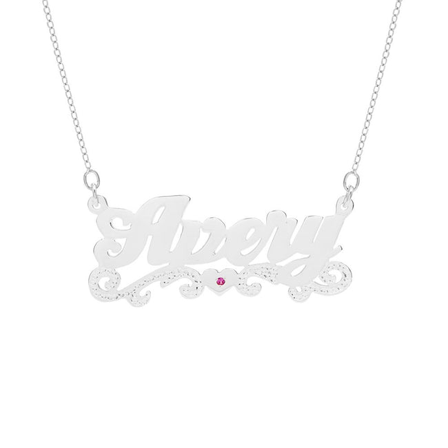 Scroll Design Custom Birthstone Nameplate Necklace