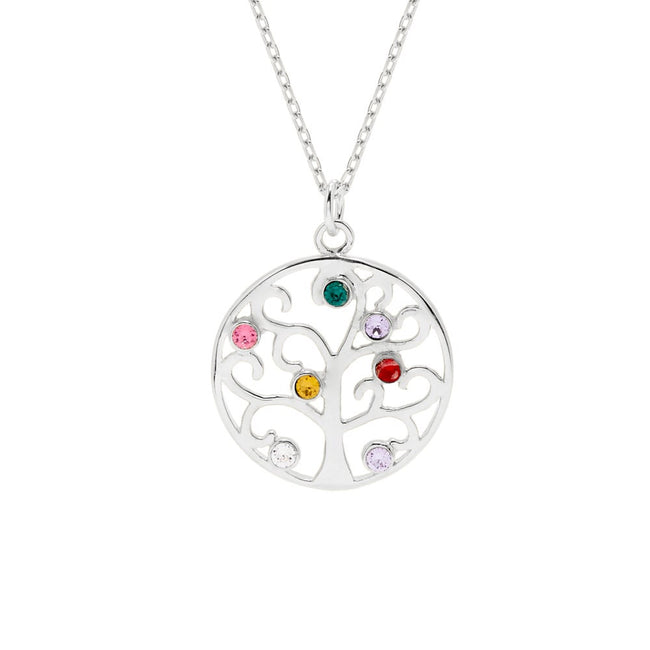 7 Birthstone Family Tree Pendant in Sterling Silver