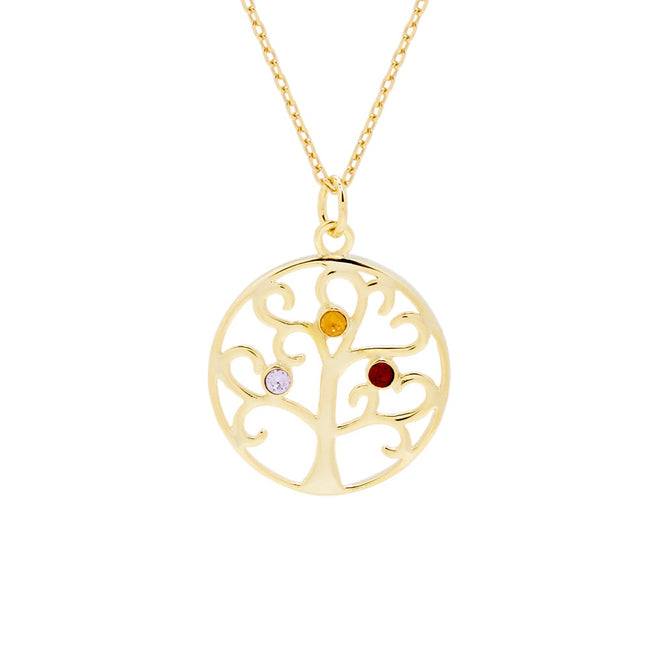 3 Birthstone Gold Vermeil Crystal Family Tree Pendant