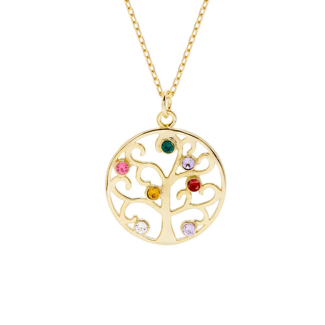 7 Stone Gold Vermeil Crystal Birthstone Family Tree Pendant