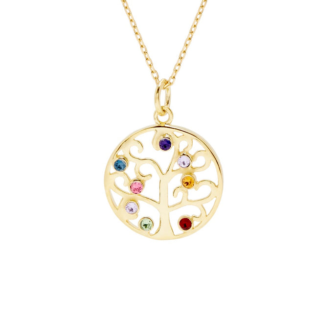 8 Stone Gold Vermeil Crystal Family Tree Pendant