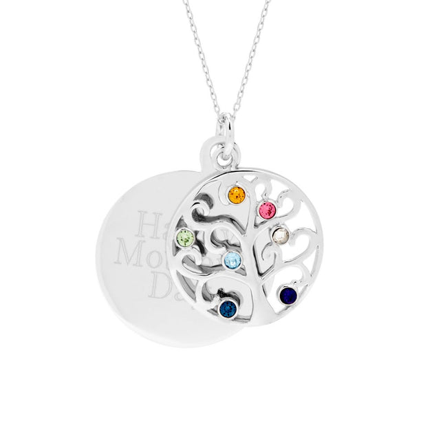 Engravable 7 Stone Family Tree Charm Pendant