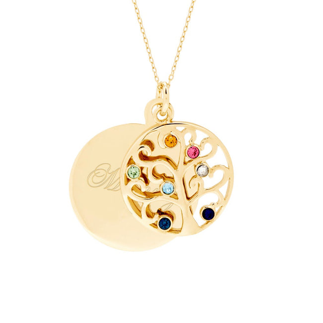 Engravable 7 Birthstone Gold Vermeil Circle Family Tree Necklace