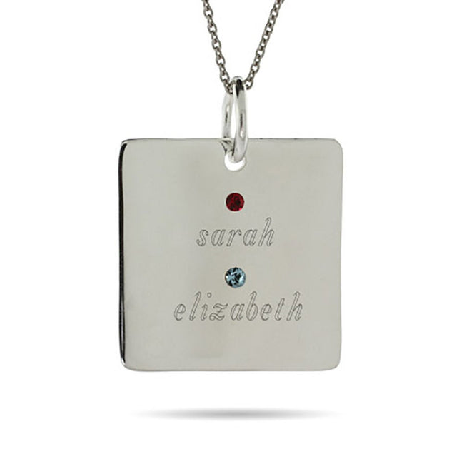 2 Stone Sterling Silver Square Tag Pendant