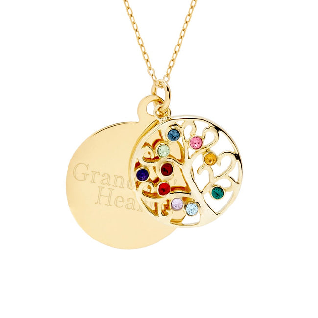 Engravable 10 Stone Gold Vermeil Birthstone Family Tree Pendant