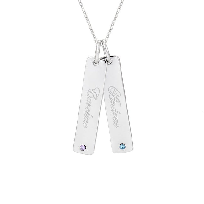 Engravable Sterling Silver Double Birthstone Tag Pendant