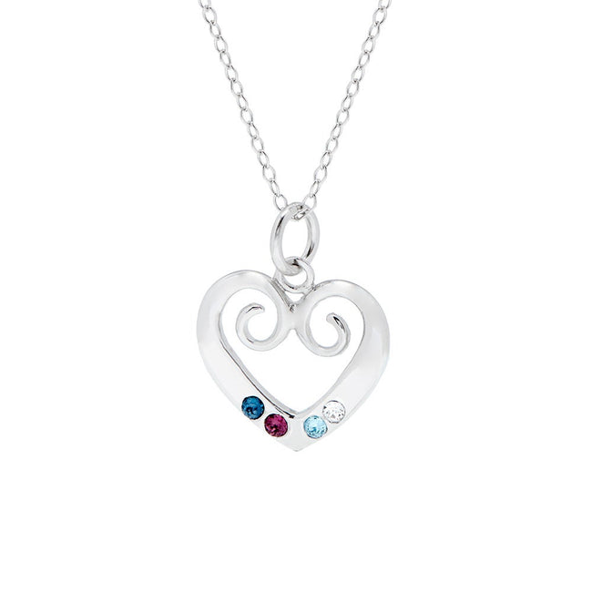 4 Birthstone Sterling Silver Custom Vintage Heart Pendant