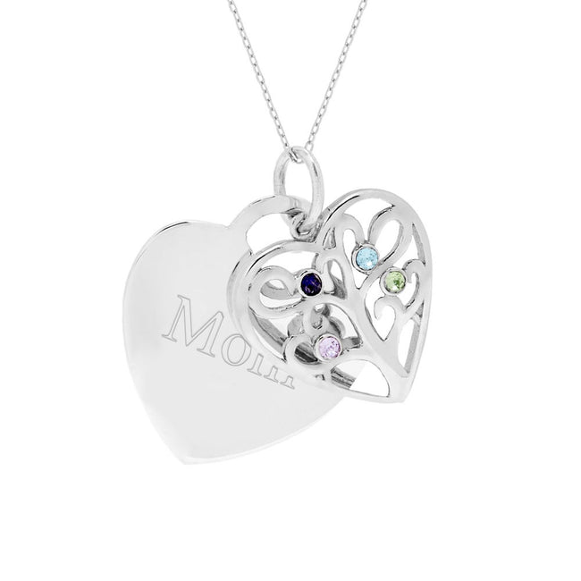 Engravable 4 Birthstone Heart Family Tree Necklace