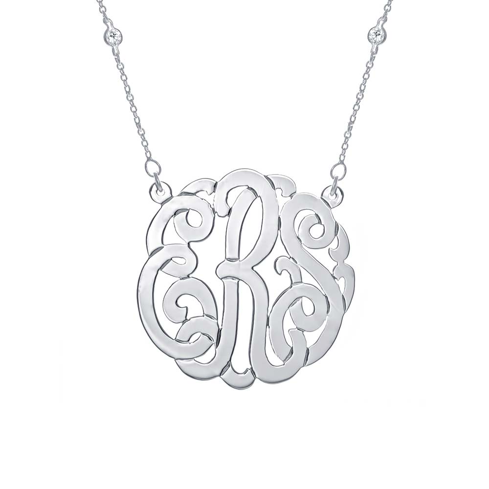 CZ Studded Chain Sterling Silver Monogram Necklace | Eve's Addiction