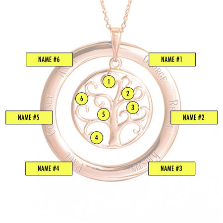6 Stone Engraved Rose Gold Vermeil Birthstone Family Tree Necklace ...