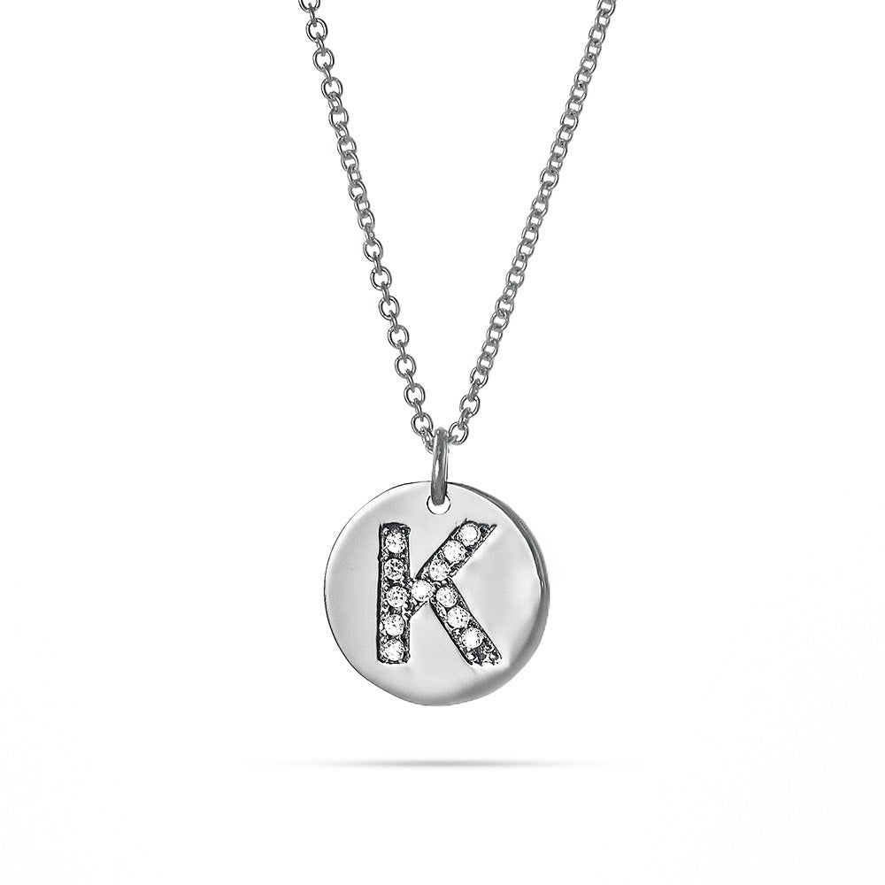 .925 Sterling Silver Letter V Initial CZ Monogram Pendant Necklace