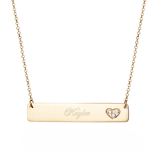 14K Gold Diamond Heart Bar Necklace