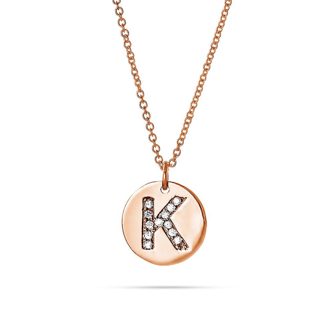 Diamond Initial Rose Gold Vermeil Disc Necklace