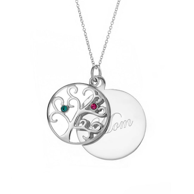 Engravable 2 Birthstone Family Tree Necklace