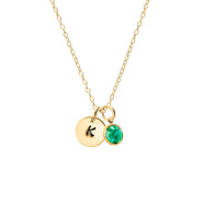 Hand Stamped Gold Mini Initial Custom Birthstone Necklace