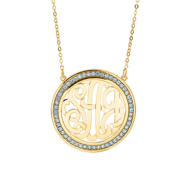 Custom Birthstone Gold Monogram Necklace 