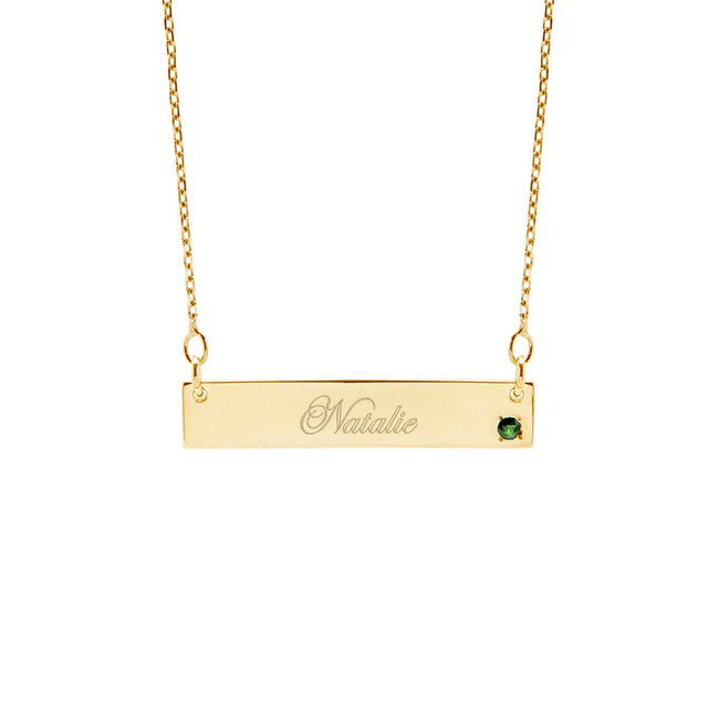 Genuine Birthstone Gold Name Bar Necklace