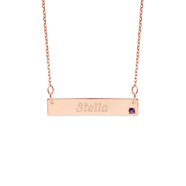 Custom Birthstone Rose Gold Name Bar Necklace