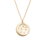 Gold Sun Moon and CZ Stars Coin Pendant