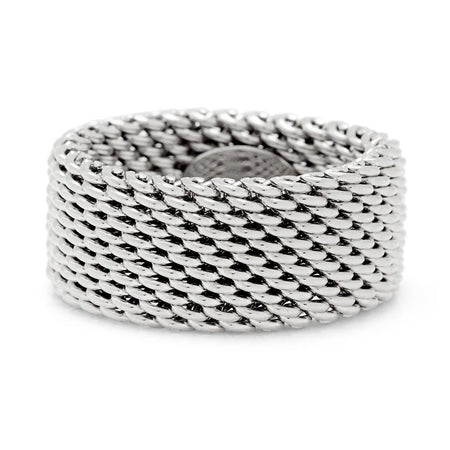 Men's Wide Braided Silver Ring - Spiral Path