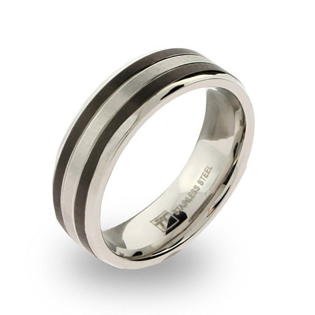 Mens Stainless Steel band with Black Inlay