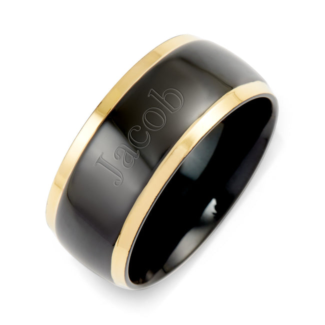 Engravable Men's Black Plate Gold Lined Steel Band