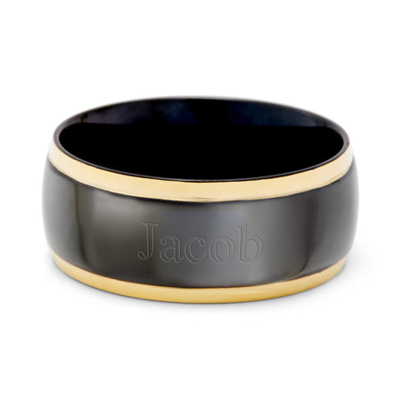 Engravable Men's Black Plate Gold Lined Steel Band | Eve's Addiction