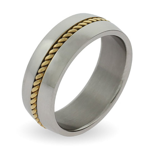 Men's Gold Braid Inlay Stainless Steel Band