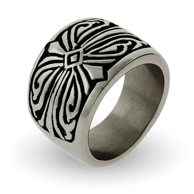 Men's Engravable Tribal Design Stainless Steel Ring