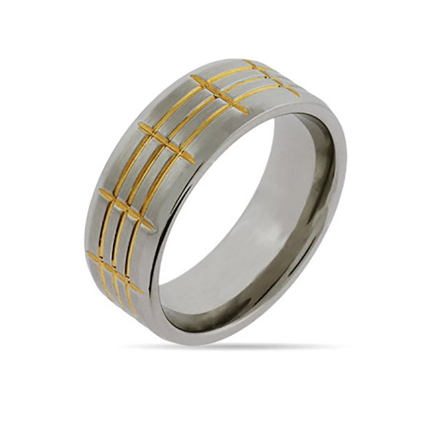 Engravable 2 Tone Gold Lined Stainless Steel Ring