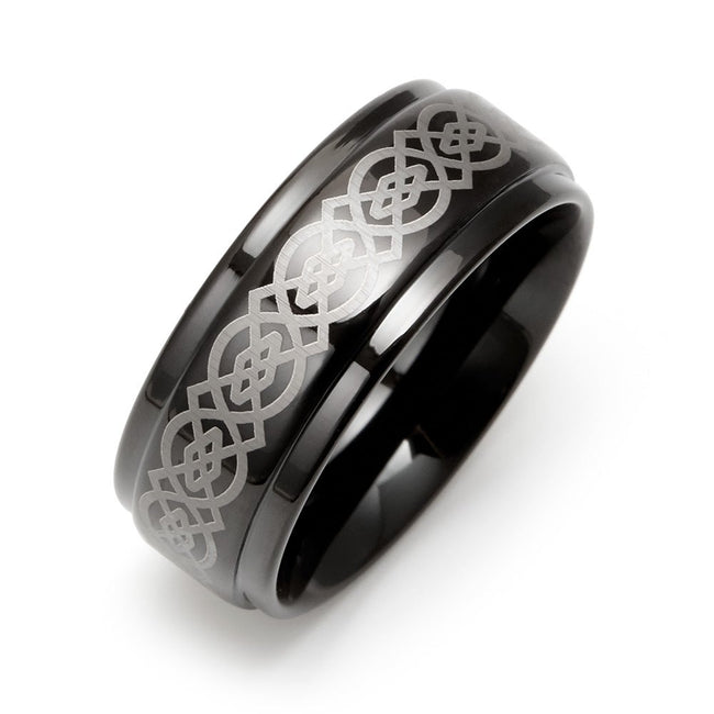 Celtic Design Engravable Black Plate Tungsten Ring