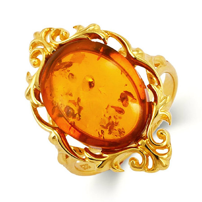 Vintage Style 24K Gold Vermeil Baltic Amber Ring