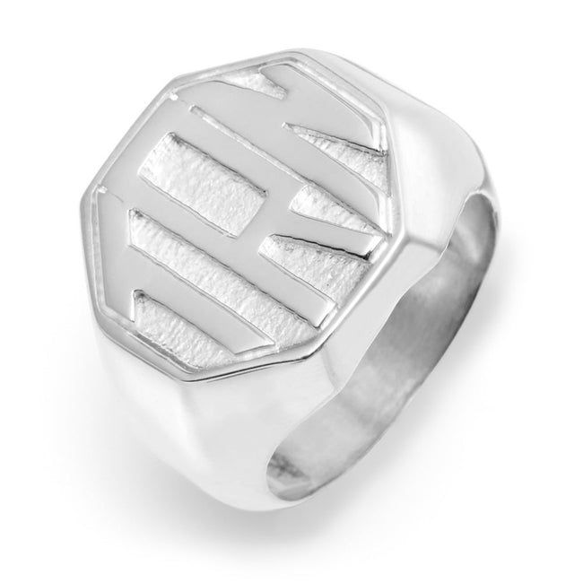 Block Monogram Octagon Silver Signet Ring