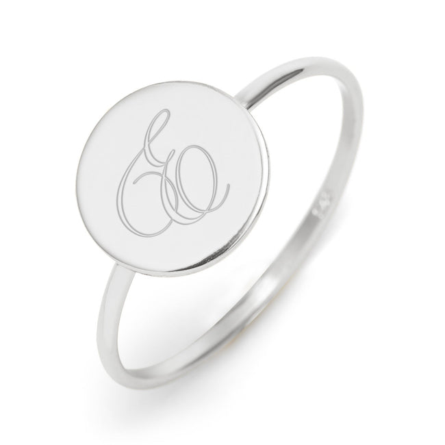 Round Signet Silver Initial Ring | Custom Initial Band