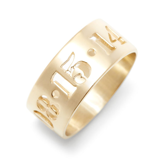 Custom Date Gold Cut Out Block Ring
