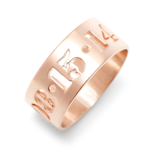 Custom Rose Gold Cut Out Dates Ring