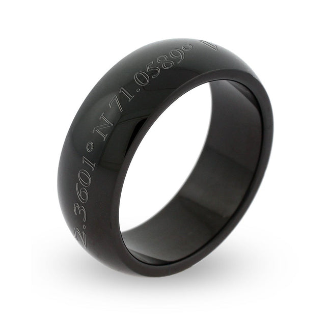 Coordinates Engraved Black Stainless Steel Band 7mm Wide