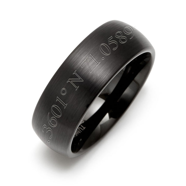 Custom Made Coordinates Engraved Black Tungsten 8MM  Ring