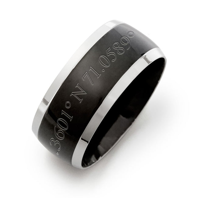 Custom Coordinate Mens Black Plate Stainless Steel Line Band