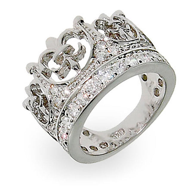 Fleur de Lis Crown Tiara Pave CZ Ring