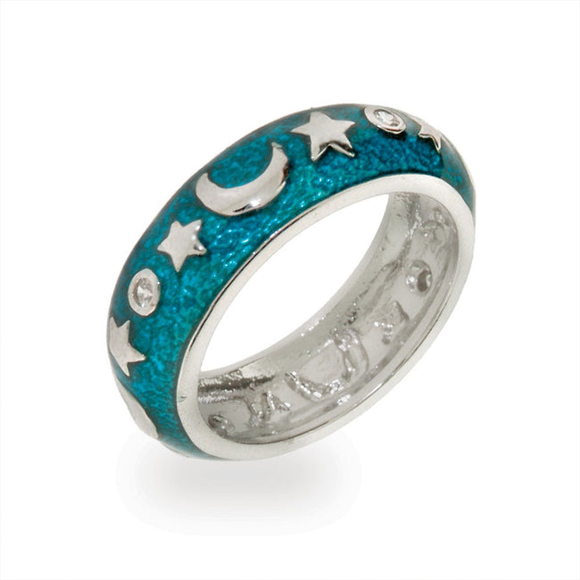 Moon and Stars Blue Enamel Ring