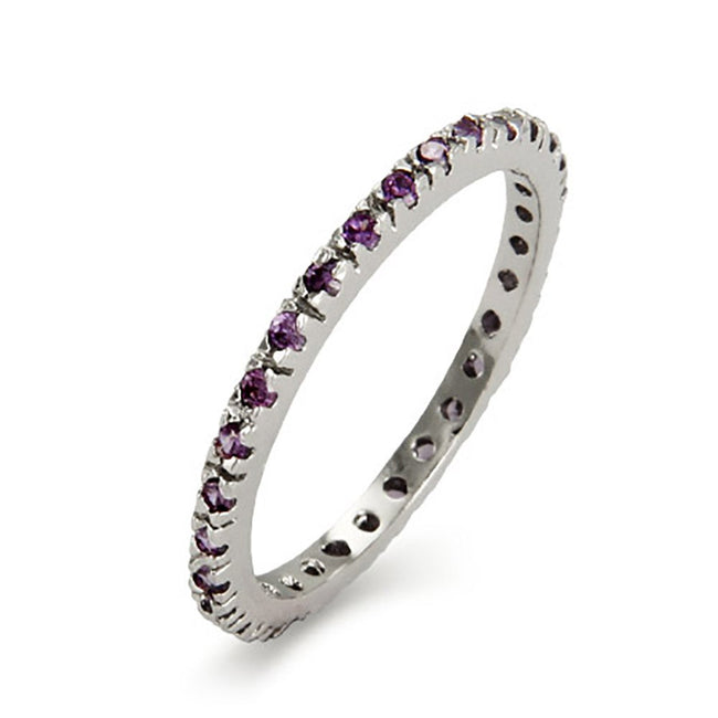 Amethyst February Birthstone CZ Sterling Silver Band