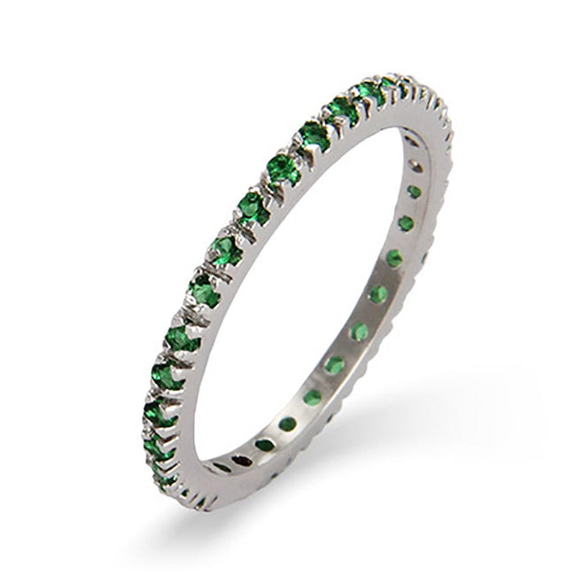 Emerald CZ Sterling Silver Stackable Eternity Band | Eve's Addiction